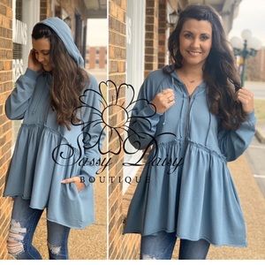 Dusty blue peplum hooded jacket